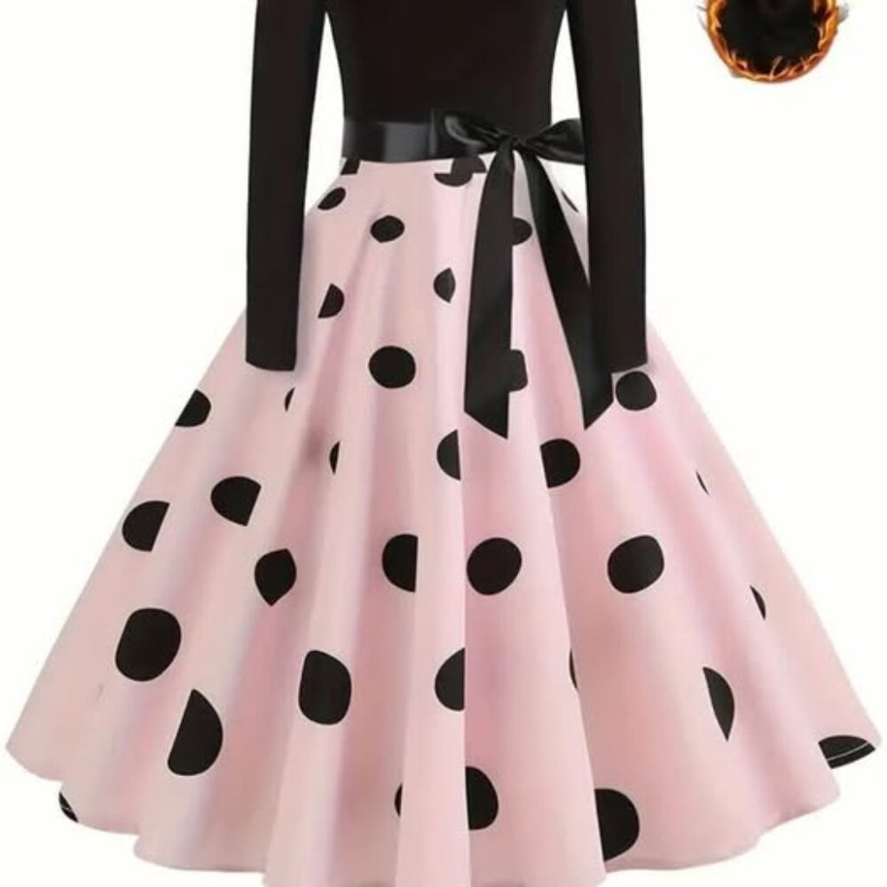 Ladies size XXL Pink and Black Polka dot retro dress - Picture 2 of 16
